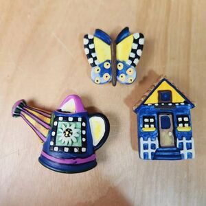 Garden House Watering Can Butterfly Set of 3 Decorative Button Covers Vintage